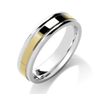 4mm Court Track Edge Two Colour Wedding Band in Yellow Gold and White or Platinum