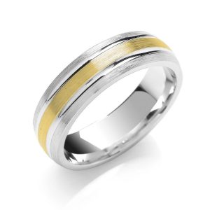 5mm Two Colour Court Matt Centre Parallel Groove Wedding Band yellow gold and white gold