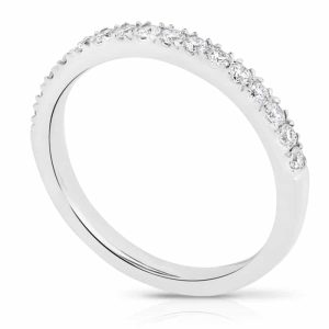 half diamond set wedding band white gold and platinum 2mm