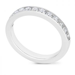 platinum and white gold channel set wedding band with round brilliant cut diamonds 3.35mm