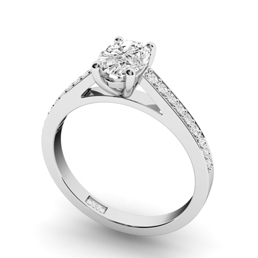 Oval cut dimaond shoulder engagement ring in platinum and white gold