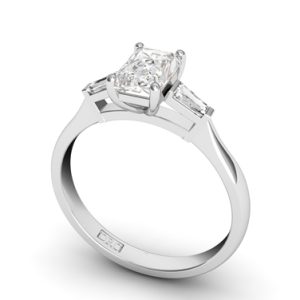 Radiant Cut Diamond rilogy engagement ring with baguette cut outside diamonds