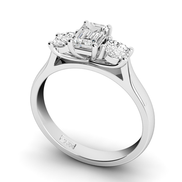 Emerald Cut Diamond rilogy engagement ring with round cut outside diamonds