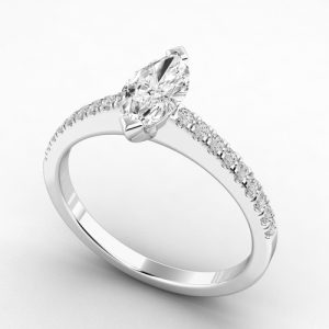 Marquise cut diamond shoulder engagement ring in white gold and platinum