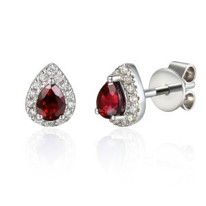 Image of Diamond Ruby Halo Pear Earrings
