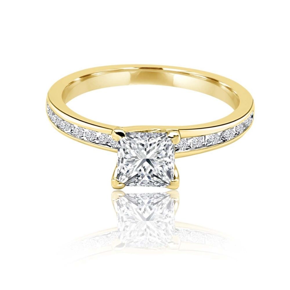 Full Gold Channel Set Princess Cut Diamond Engagement Ring flat