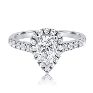 Pear Cut Diamond Halo Engagement Ring flat
