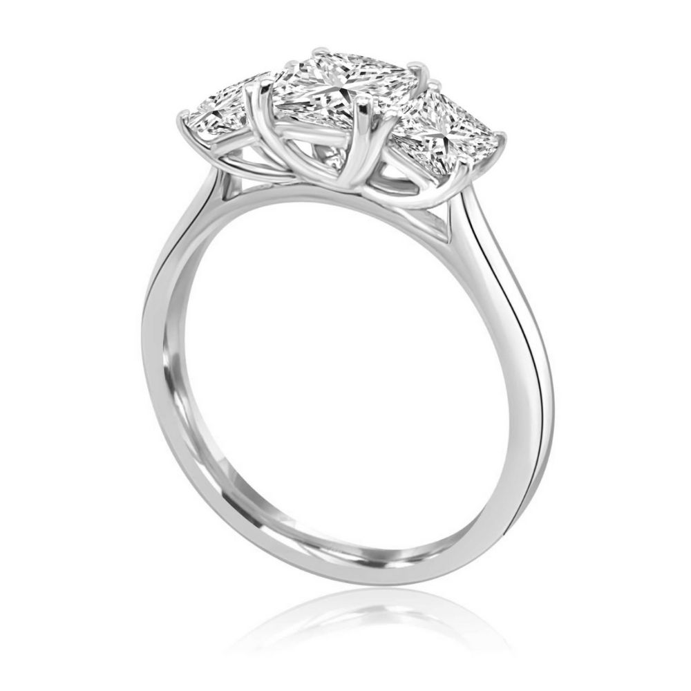 White Gold Princess cut trilogy diamond engagement ring