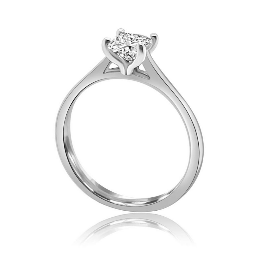 White Gold princess cut 4 Claw Tulip Engagement Ring white gold Claw