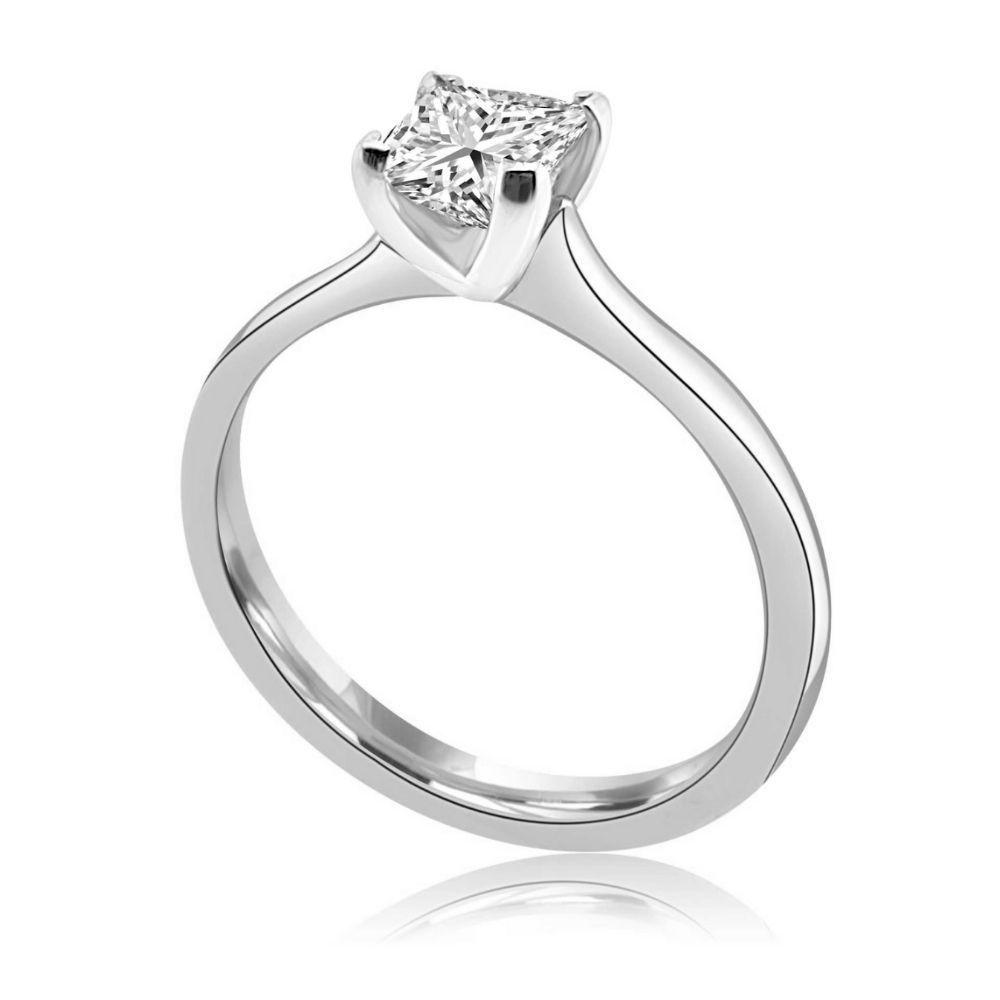 White Gold princess cut bold 4 Claw Engagement Ring white gold Claw