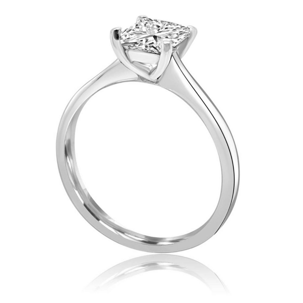 White Gold princess cut diamond solitaire Engagement Ring white gold Claw