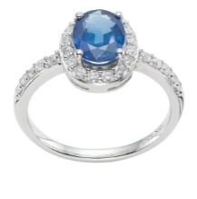 Diamond Sapphire Halo shoulder engagement ring small