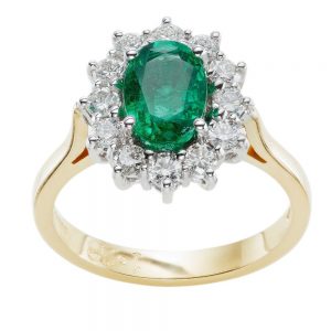 Oval Emerald 1.28ct engagement ring Diamond cluster 0.64ct