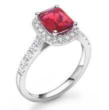 Ruby Gemstone Platinum Halo Engagement Ring