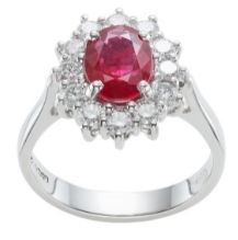 Ruby platinum halo diamond engagement ring