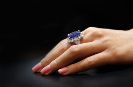 Sapphire Engagement Ring with Halo in Hatton Garden