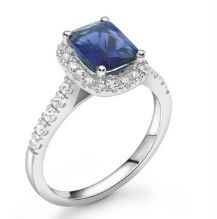 Sapphire Gemstone Platinum Halo Engagement Ring