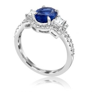 Oval Sapphire 1.66ct with Baguettes and microset shoulders engagement ring