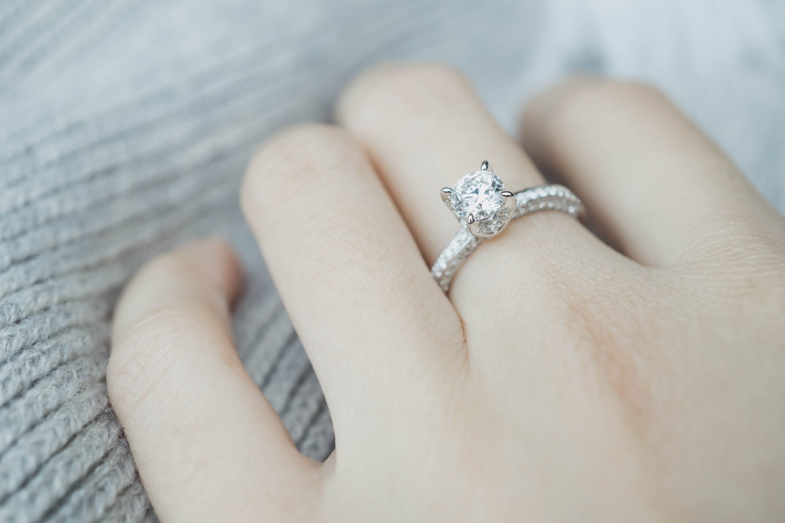 Close up of Cheap Diamond Ring on Finger Cheap-Diamond-Ring-in-Hatton-Garden page photo