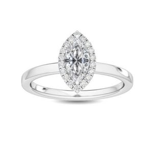 Marquise platinum halo engagement ring by jewellers The diamond ring company in hatton garden