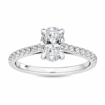 Oval Hidden Halo Lab Grown Diamond Shoulder Platinum Engagement Ring top view
