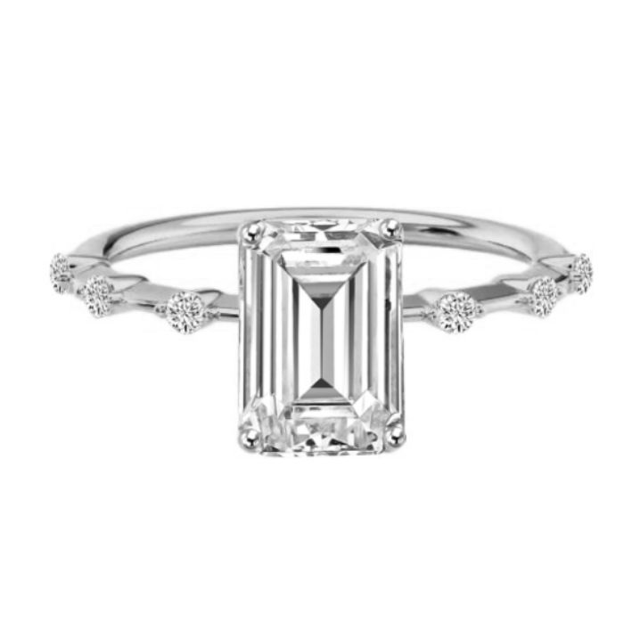Emerald Cut Diamond Set band lab grown engagement ring in platinum