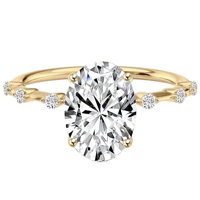 Oval 6 diamond band engagement ring in yellow gold