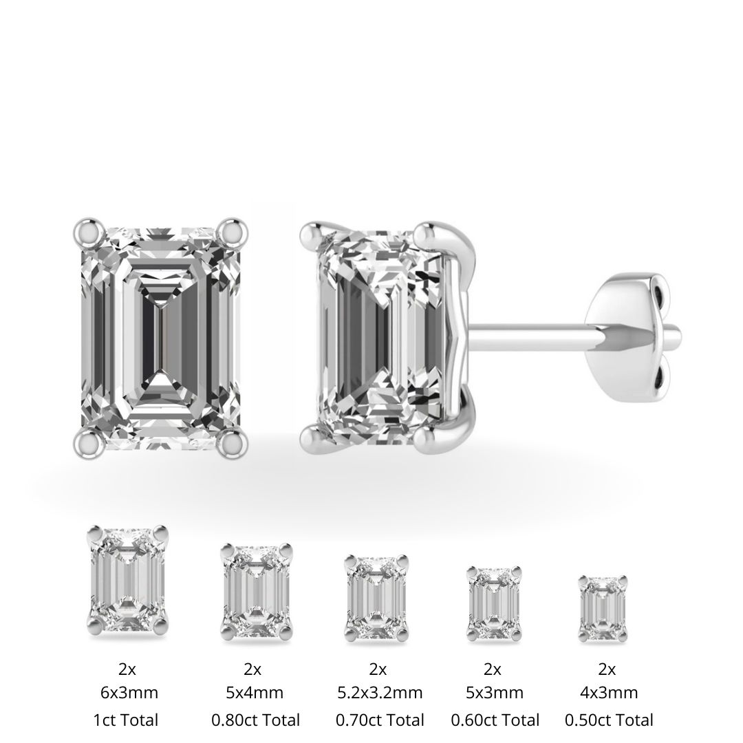 1ct Lab Grown Diamond Earrings 0.50ct each Emerald Cut D VS1 quality