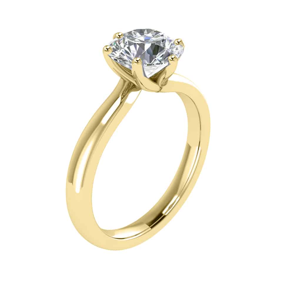 Yellow Gold diamond solitaire engagement ring, Léone Six Claw Twist