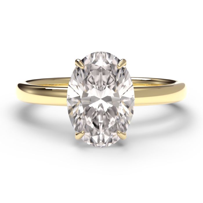 Image of a classic style Yellow Gold Oval Diamond Engagement Ring from the birds eye view