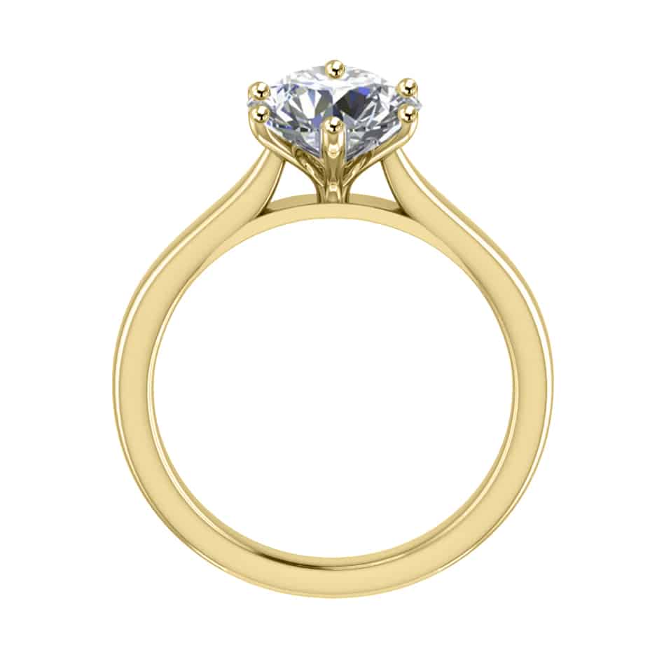 Yellow Gold six claw diamond engagement ring - popular style with lotus flowers inbetween the claws