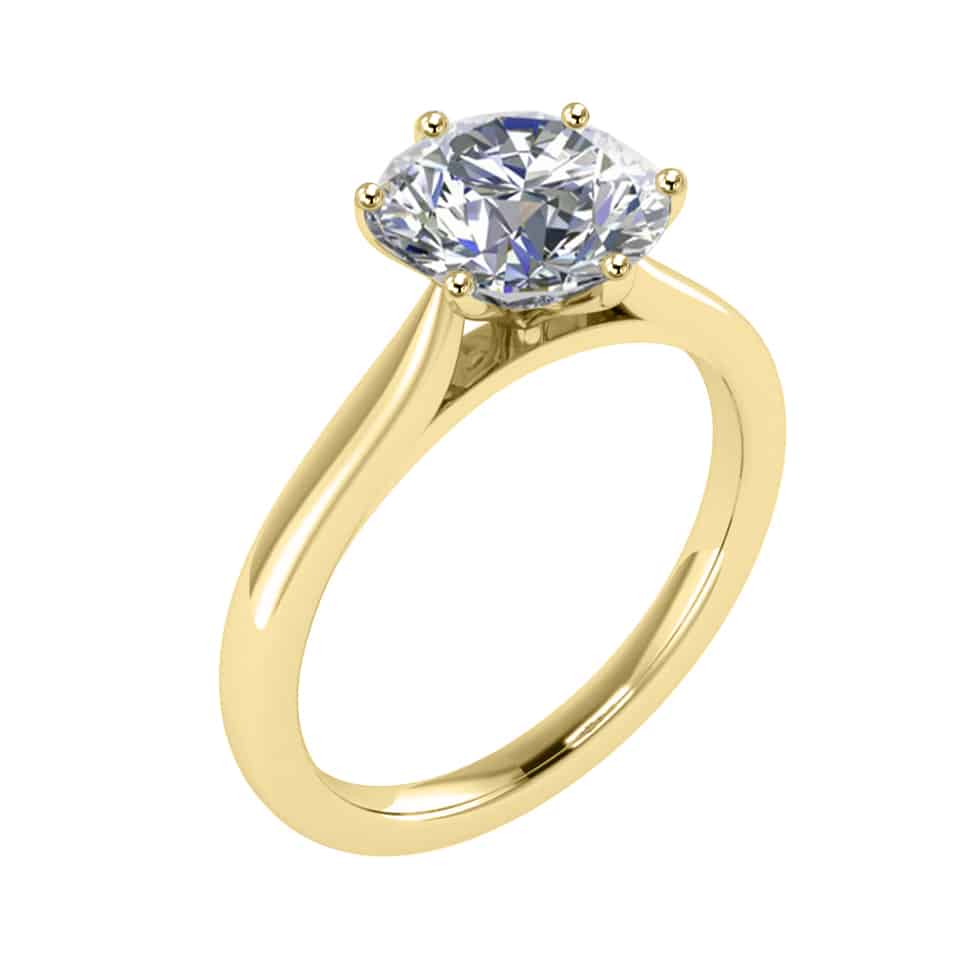 Yellow Gold six claw diamond engagement ring - popular style