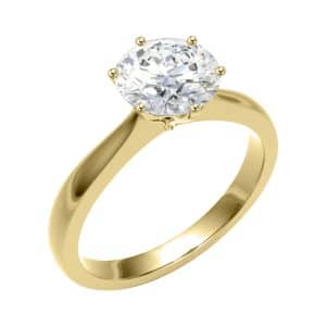 six claw yellow gold diamond engagement ring with small detail lotus flow in claws