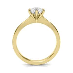 six claw yellow gold diamond engagement ring with small detail lotus flow in claws front view