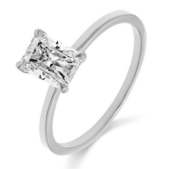 Radiant Cut Diamond Engagement Ring Skinny Band Platinum