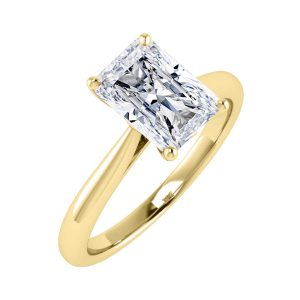 Radiant Cut Diamond Engagement Ring Skinny tapered Band Yellow Gold