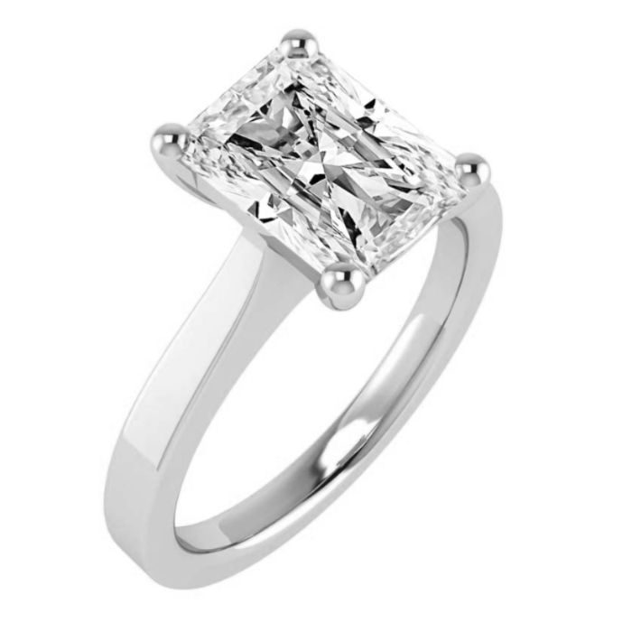 Radiant Cut Diamond Engagement Ring Solid Band Platinum