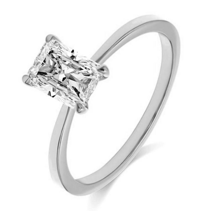 Radiant Cut Diamond Engagement ring Tapered Ring in platinum ring