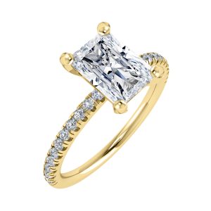 Radiant Cut diamond microset engagement ring in a yellow gold band prong setting 2 – The Diamond Ring Company Hatton Garden Jewellers