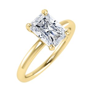 Radiant Cut diamond ring in a yellow gold band prong setting – The Diamond Ring Company Hatton Garden Jewellers