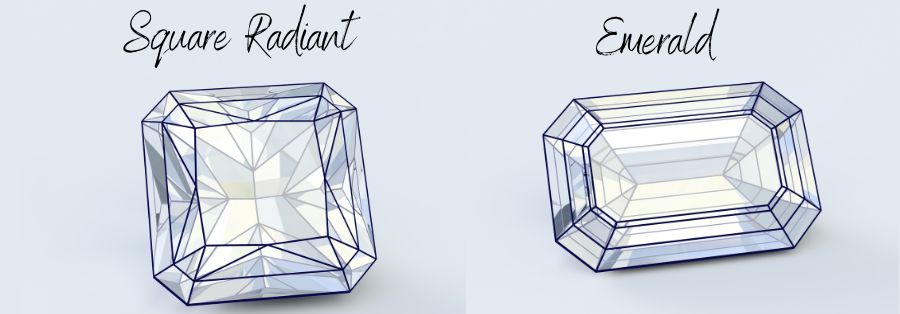 image comparing the shape of a square radiant and an emerald