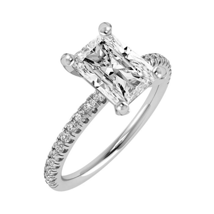 Radiant Microset diamond engagement ring White Gold and Platinum