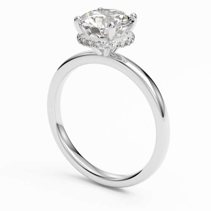 Platinum Hidden Halo Claw set round brillint cut engagement ring
