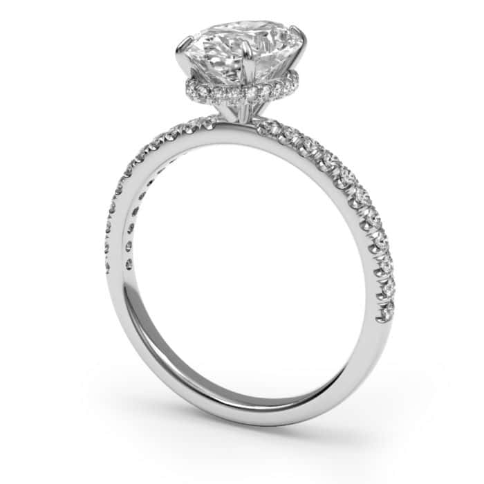 Oval cut hidden halo diamond microset pave engagement ring in platinum