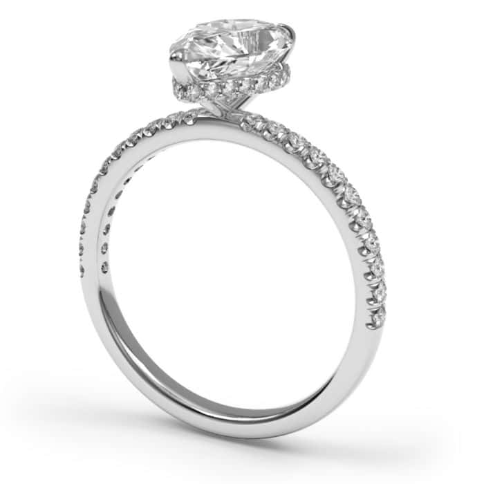 prouct image of a pear cut diamond shoulder engagement ring in platinum