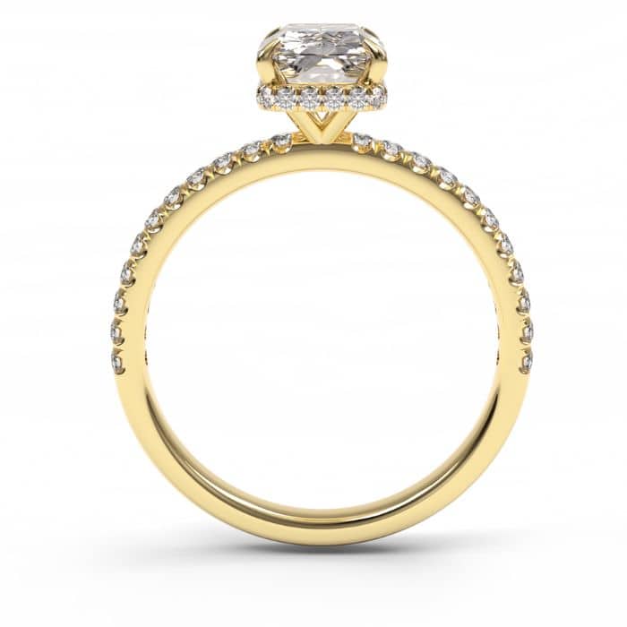 Radiant cut hidden halo diamond engagement ring in platinum &#8211; birds eye view.jpg