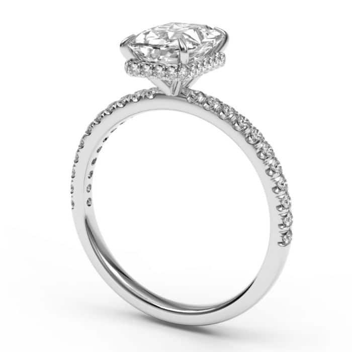 Radiant cut hidden halo diamond microset pave engagement ring in platinum