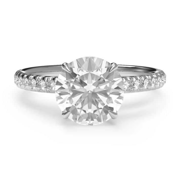 Round brilliant cut hidden halo diamond microset pave engagement ring in platinum - birds eye view