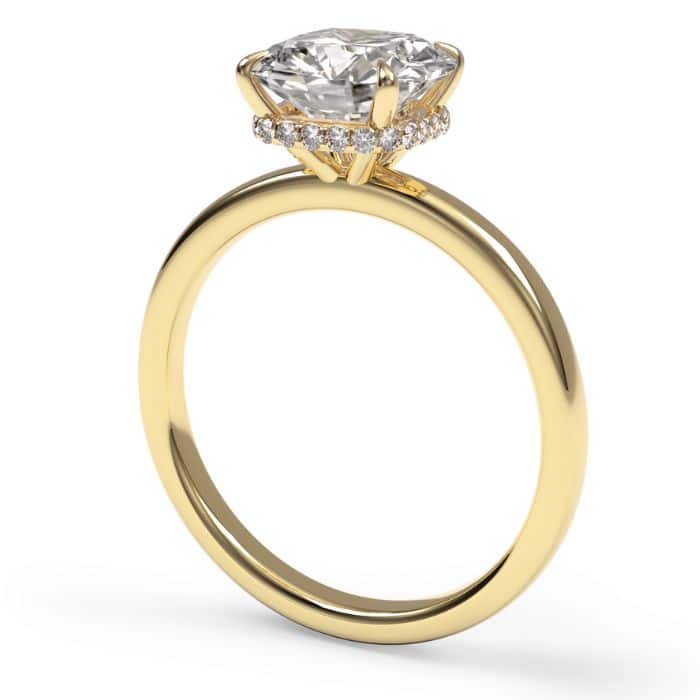 cushion cut hidden halo diamond solitaire engagement ring yellow gold