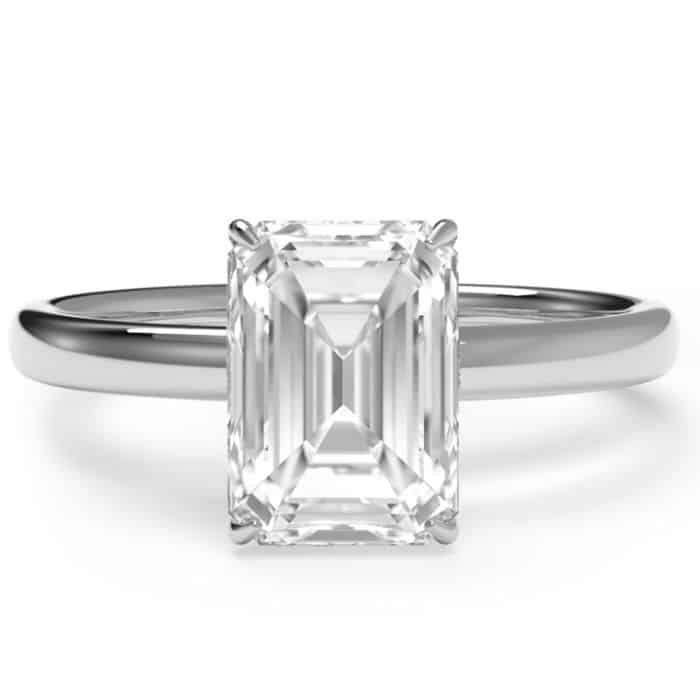 Emerald cut hidden halo diamond engagement ring in platinum flat